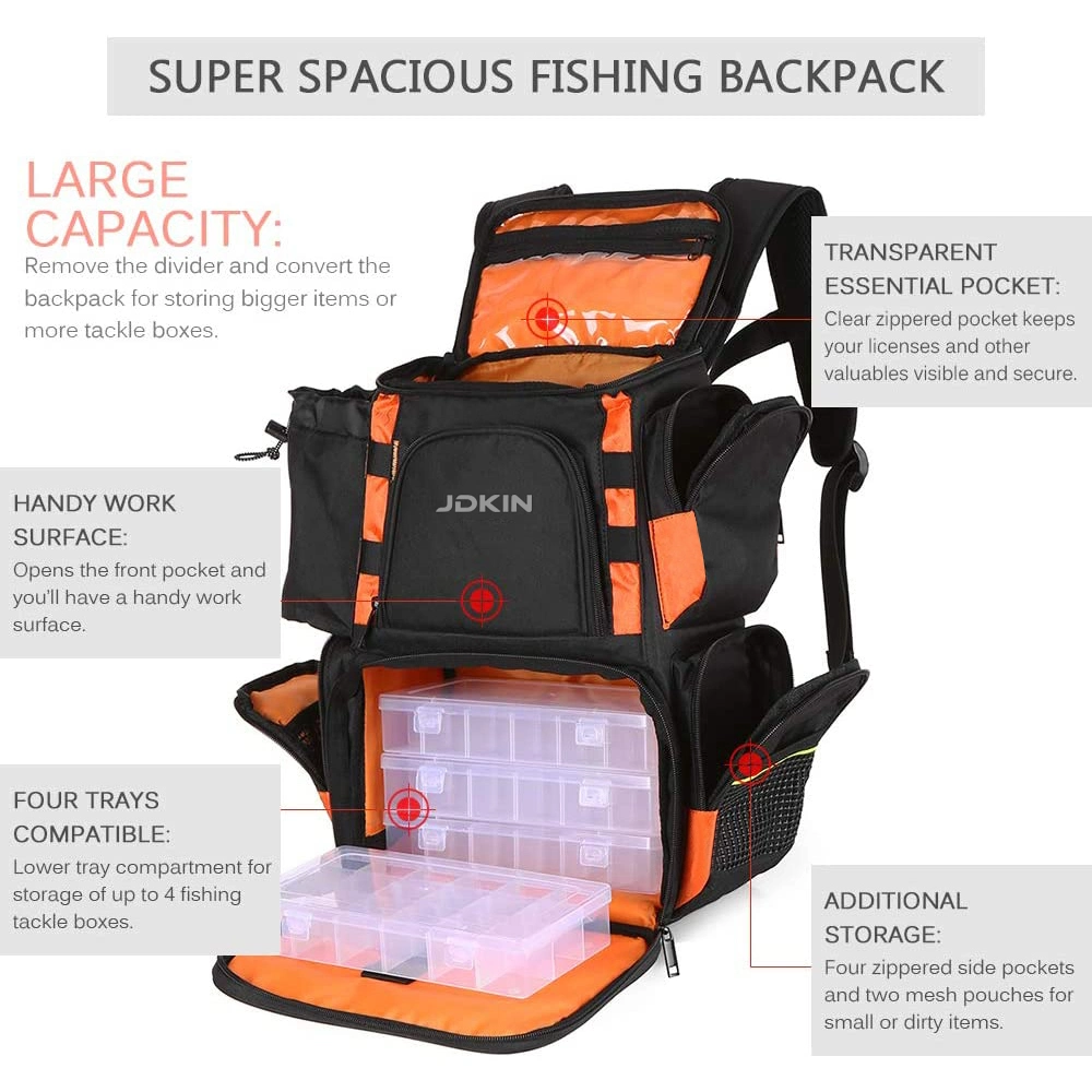 OEM Fishing Tackle Backpack; Waterproof Fishing Tool Bag